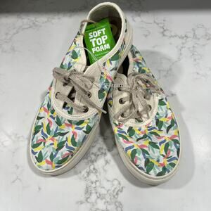 New Sanuk Avery Lace Solstice Sneakers White Tropical Low Top Canvas Womens Sz 9